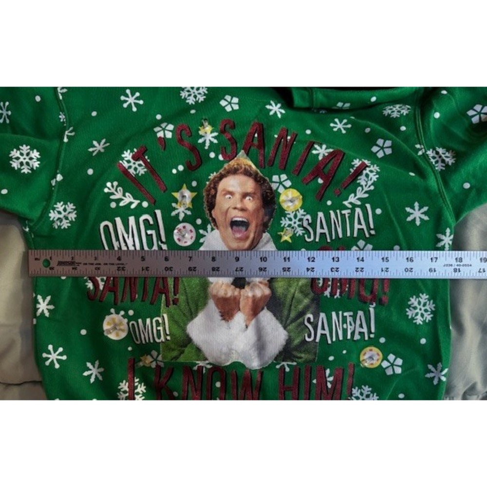 Buddy Elf Juniors XS‎ (1) Christmas Sweatshirt SANTA I KNOW HIM Lights NO Work - Picture 8 of 11